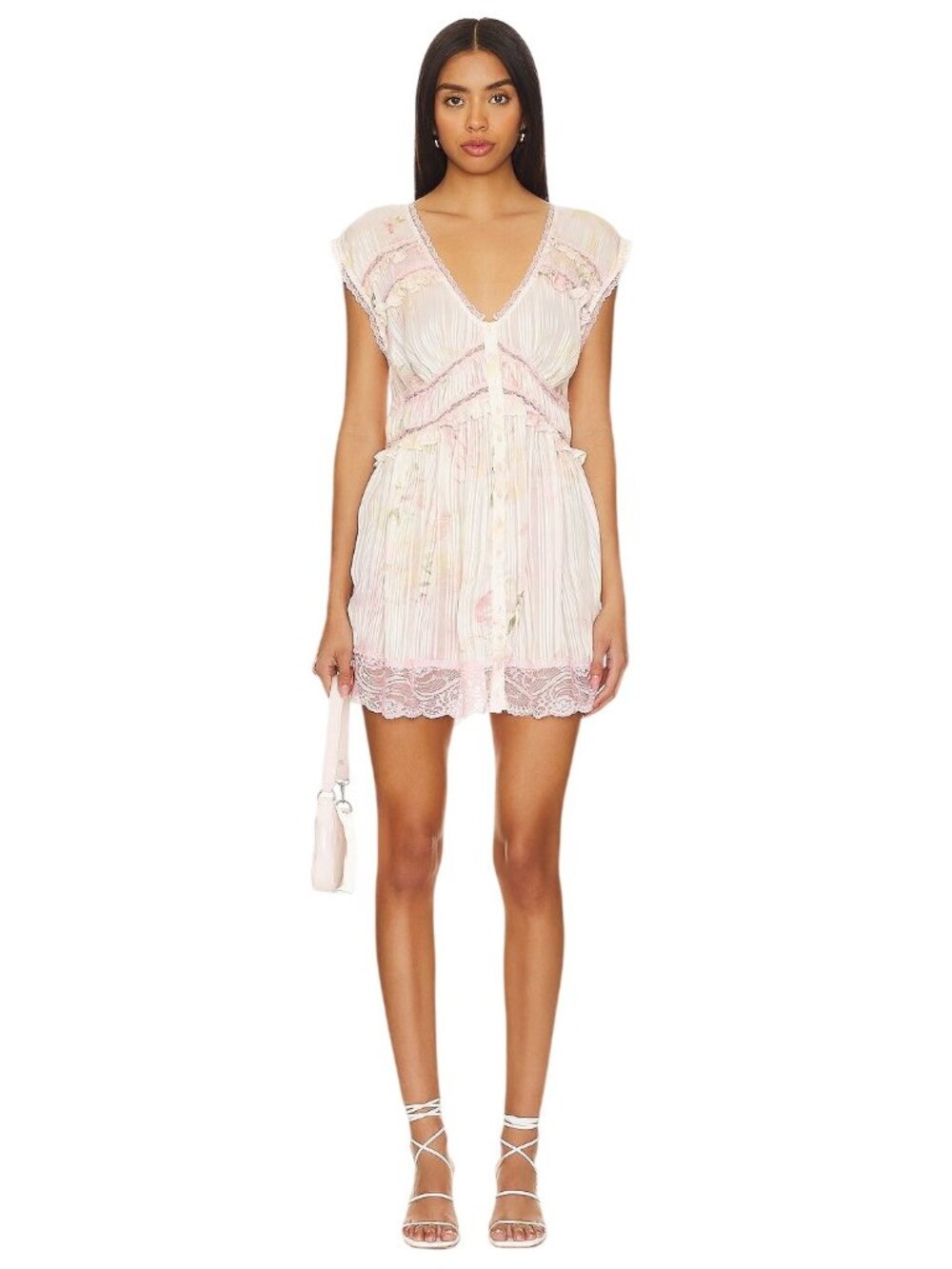 Free People Spring Fling Mini Dress in Tea Combo Medium New Womens Lace Boho